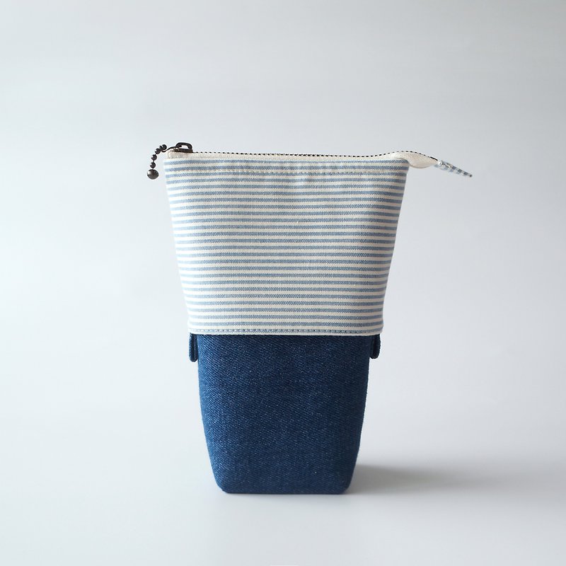 Cotton retractable pencil case# Denim Denim_Blue - กล่องดินสอ/ถุงดินสอ - ผ้าฝ้าย/ผ้าลินิน สีน้ำเงิน