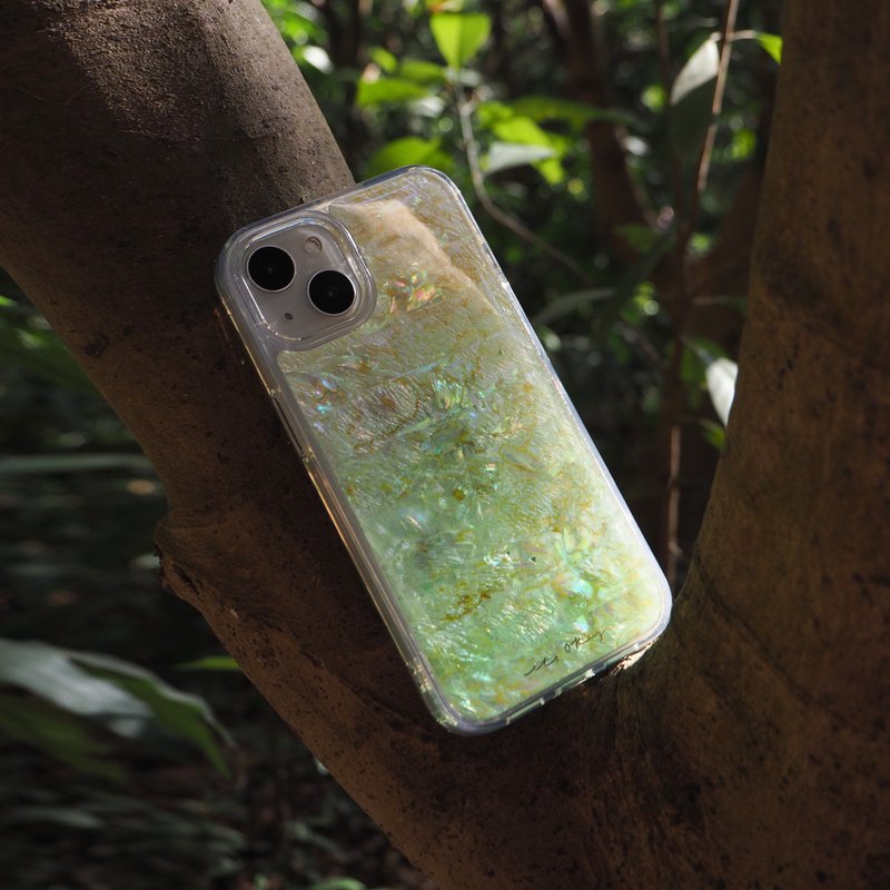 嫩綠新芽 天然真貝 iPhone 手機殼 匠人手工做 高品質 設計師 - 手機殼/手機套 - 貝殼 綠色