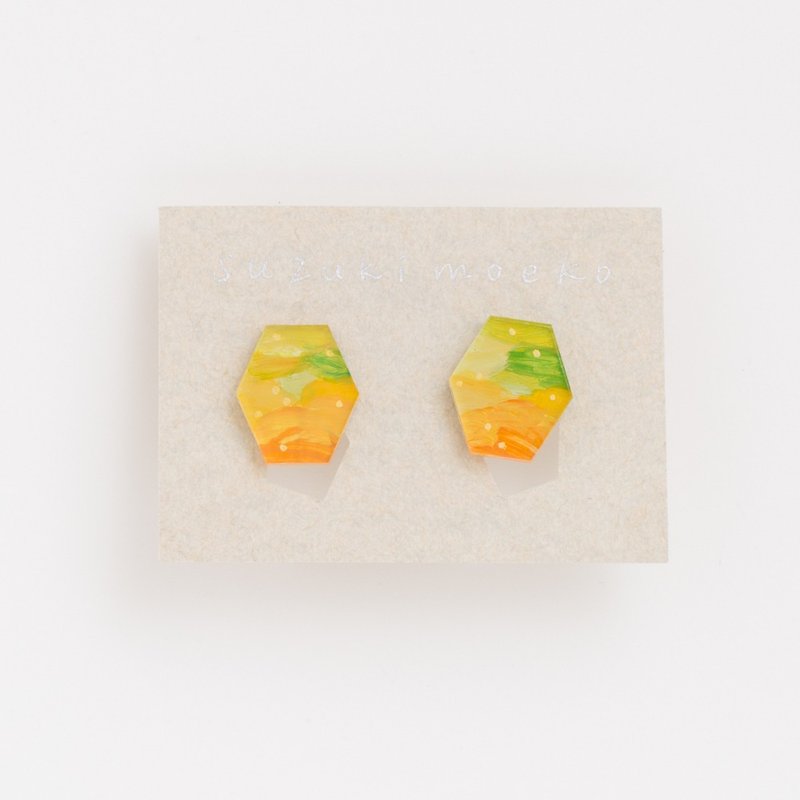 絵のイヤリング【六角】 - 耳環/耳夾 - 壓克力 黃色