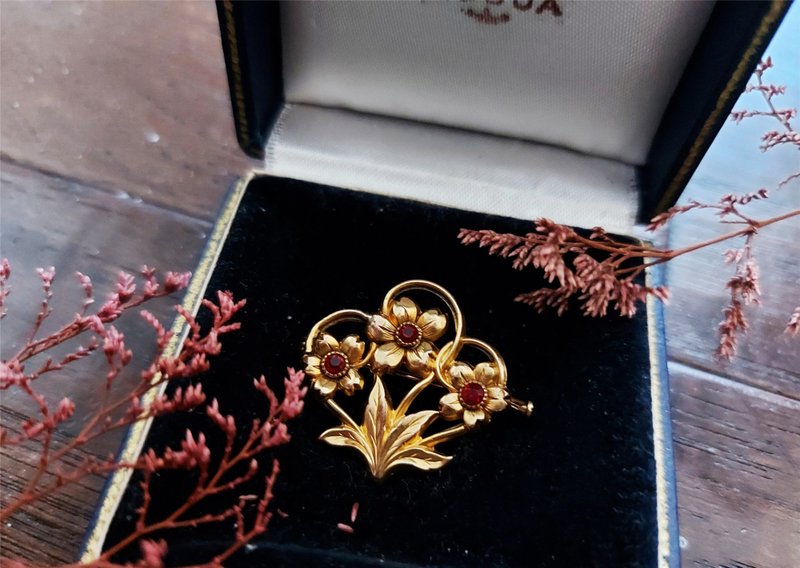 現貨在台-Bijoux Fix法國厚鍍金花卉古董胸針【法國古董珠寶】 - 胸針 - 其他金屬 