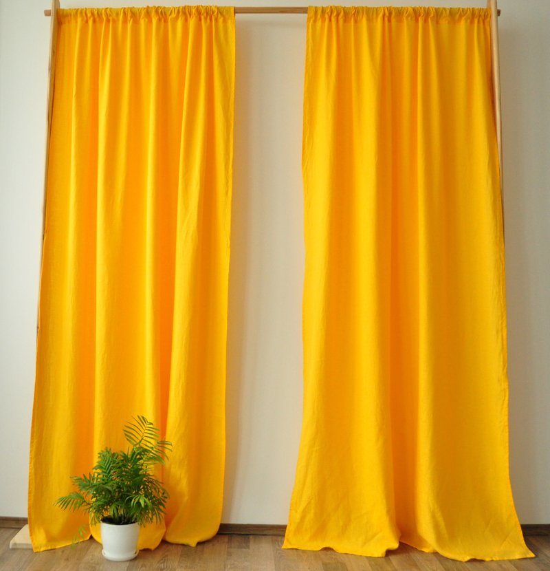 Bright yellow regular and blackout linen curtains / Custom curtains / 2 panels - 門簾/門牌 - 亞麻 黃色