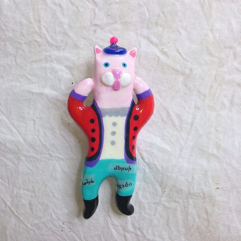mini brooches [Hearty CATS series] HCS003 pink cat is legendary mystery guest! pin - Brooches - Clay Pink