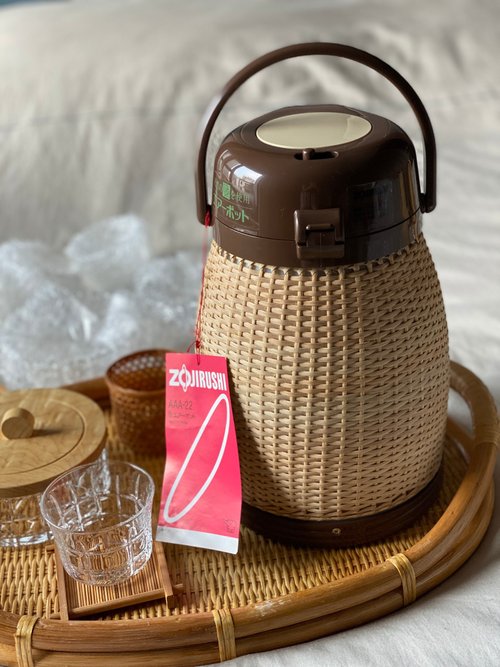 Zojirushi Handmade Rattan Kettle Coffee Pot Magic Bottle Insulated Pot Used  - Shop the-old-soul Vacuum Flasks - Pinkoi