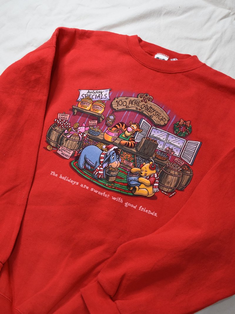 Vintage Disney University T Red Winnie the Pooh Family - เสื้อฮู้ด - ผ้าฝ้าย/ผ้าลินิน 