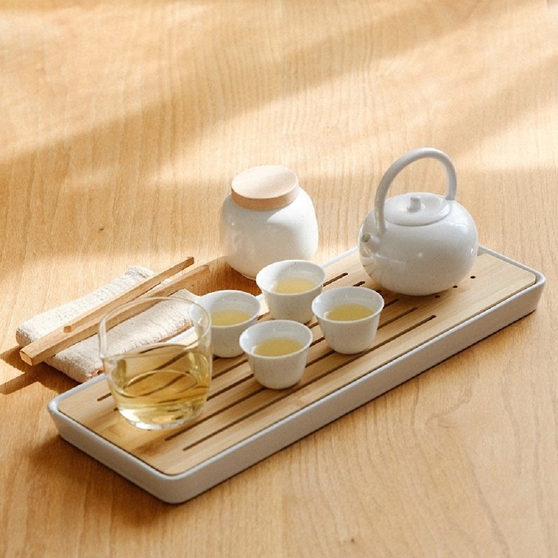 聞說|日式默白提梁壺功夫茶具套裝 - 茶具/茶杯 - 陶 白色