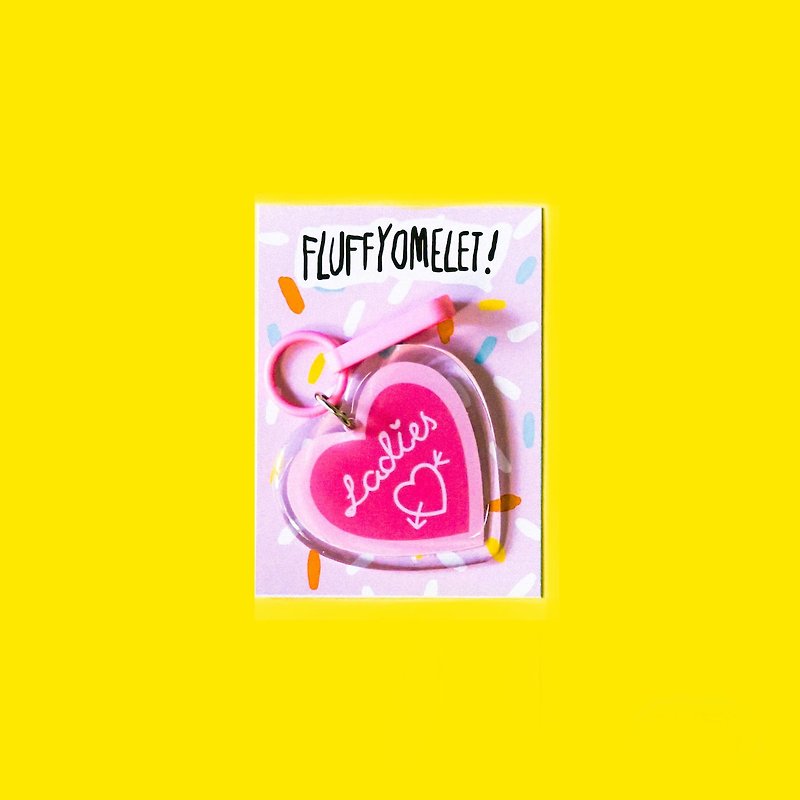 Fluffy Omelet - Pin / Keychain / Phonegrip Ladies Heart - 鑰匙圈/鎖匙扣 - 壓克力 粉紅色