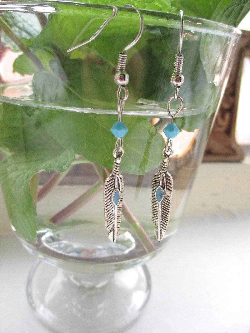 Small kite - feather earrings - blue (one pair) - Earrings & Clip-ons - Other Metals Blue