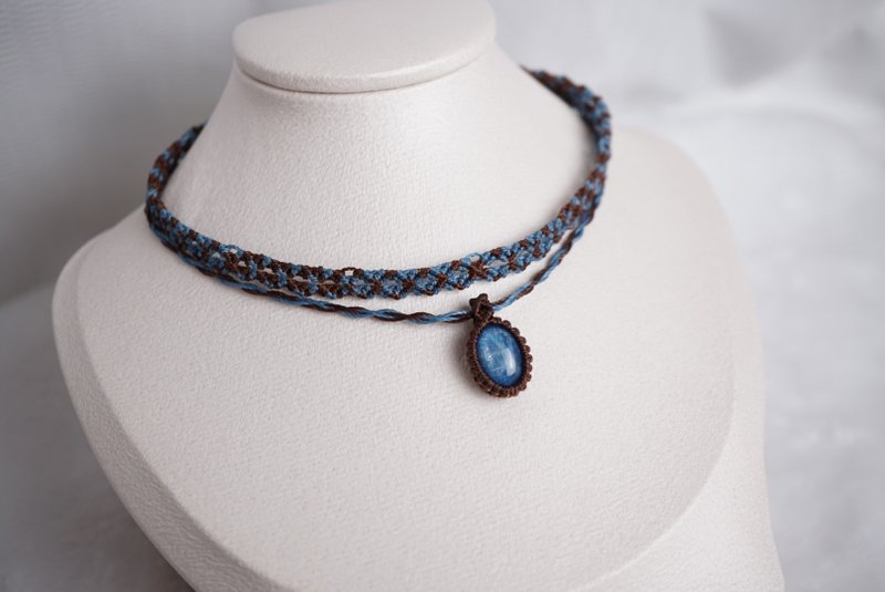 藍晶石 蠟線編織頸繩 頸圈 - 頸鏈 - 寶石 藍色