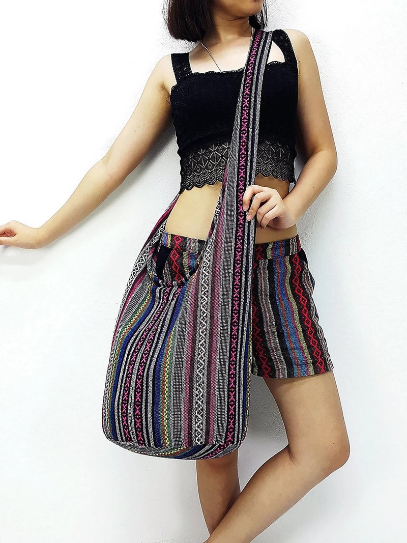 Woven Cotton Bag Shoulder bag Long Strap Crossbody bag Multi-color Unisex - 其他 - 其他材質 粉紅色