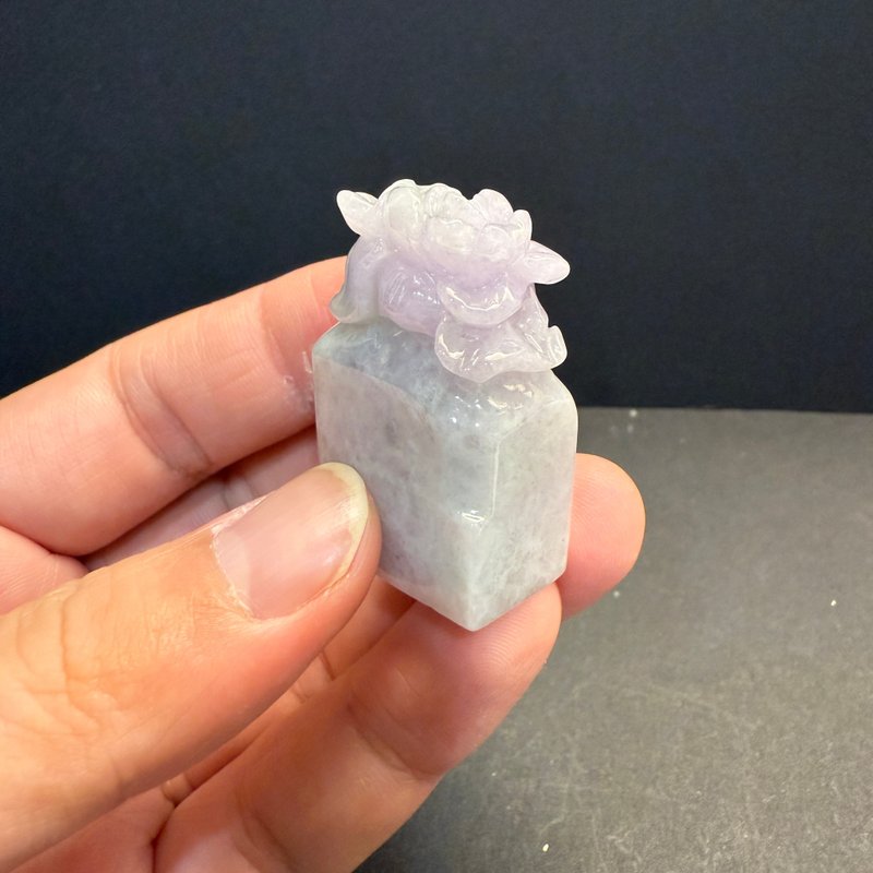 瀚玉珠寶 天然紫羅蘭翡翠印章 花花印章 蓮花印章 紫羅蘭蓮花印章 - 其他 - 玉石 