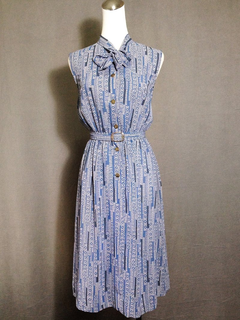 Ping-pong vintage [vintage dress / Nippon Aqua totem tie belt sleeveless vintage dress] abroad back VINTAGE - One Piece Dresses - Polyester Blue