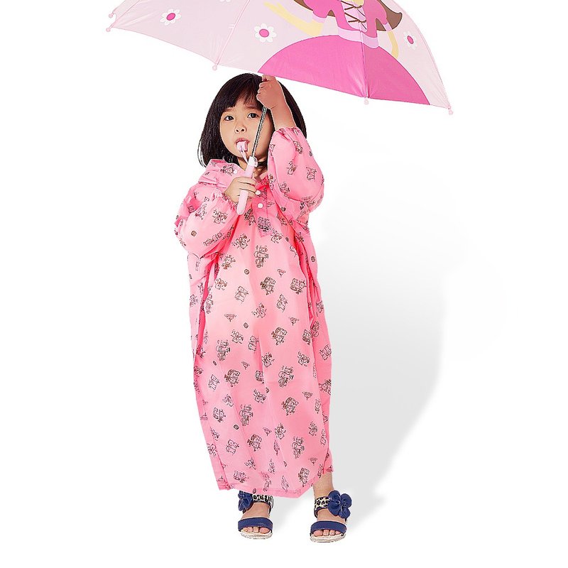 【雙龍牌】超輕量Q熊秒套可愛兒童雨衣 快速穿脫套式雨衣(草莓粉) - 兒童雨衣/雨傘 - 防水材質 粉紅色