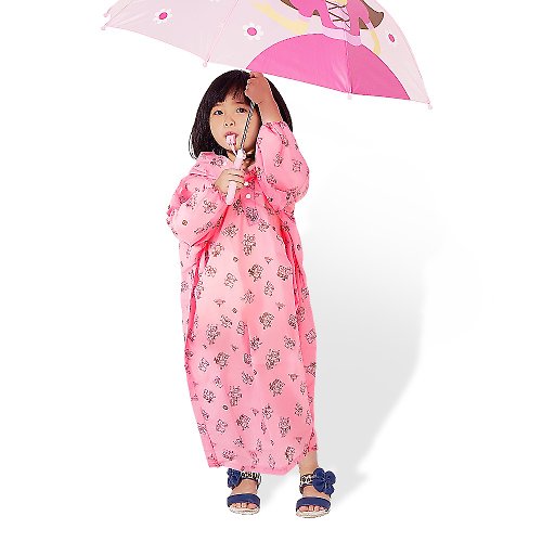 TDN 【雙龍牌】超輕量Q熊秒套可愛兒童雨衣 快速穿脫套式雨衣(草莓粉)