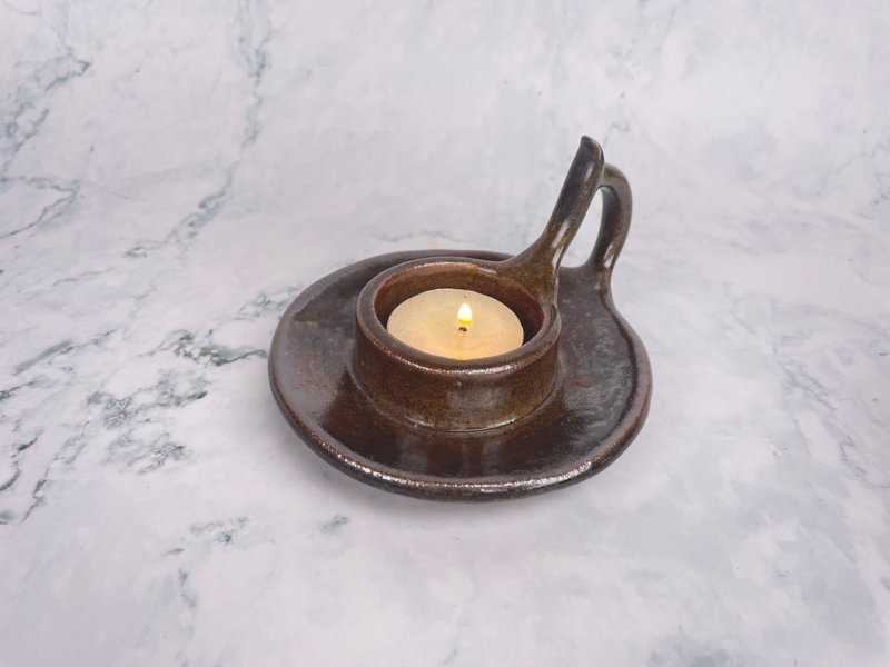 柴焼手持ち燭台-玄緇 - キャンドル・燭台 - 陶器 ブラウン