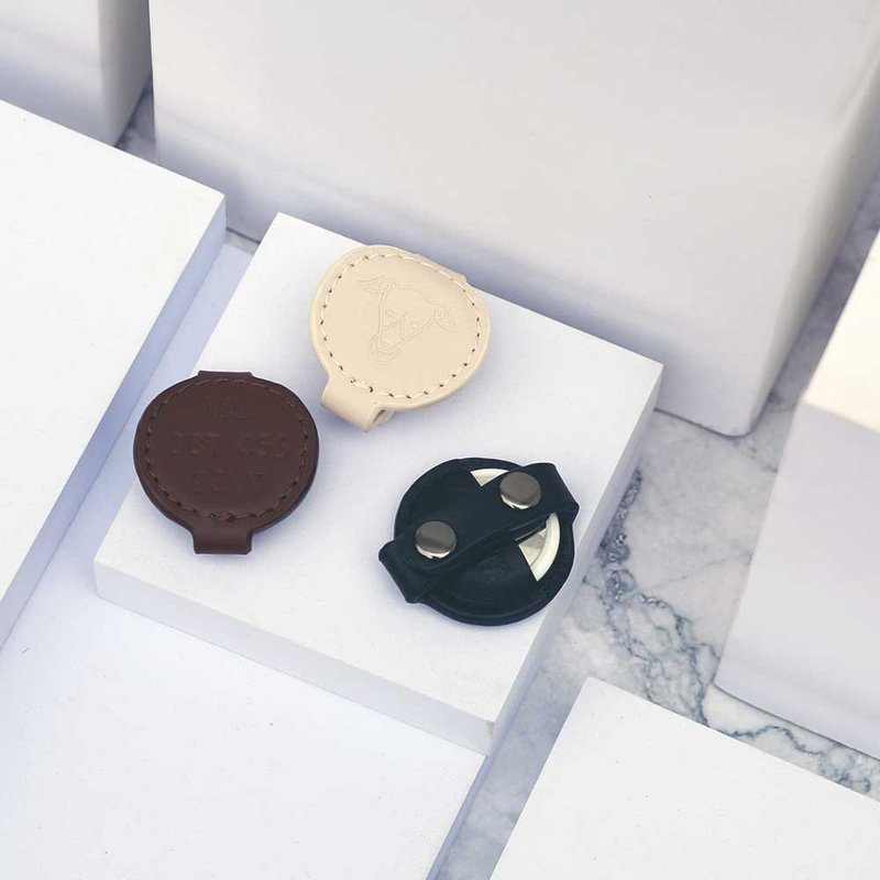 Comfy Pet Apple AirTag Case with Name, Soft genuine leather, Dog Cat GPS tracker - 項圈/牽繩 - 真皮 黑色