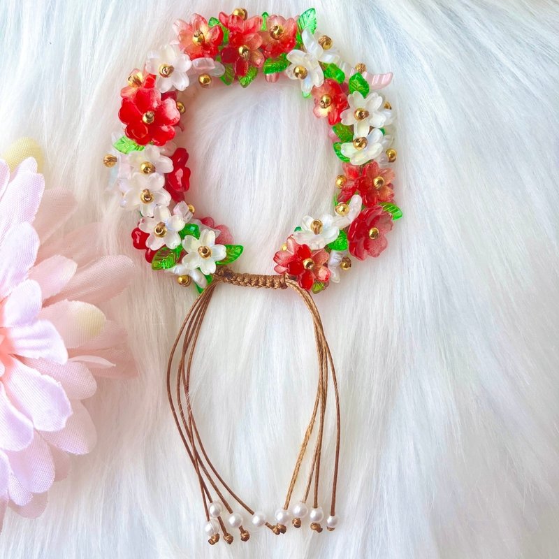 Flower lover Bracelet, Waxed Cord, Adjustable Size | Handmade Bracelet, Pastel Style - 手鍊/手環 - 貴金屬 