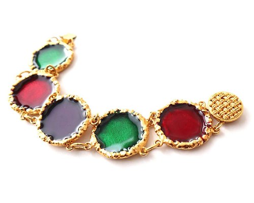 panic-art-market 80s vintage gold tone circle enamel bracelet