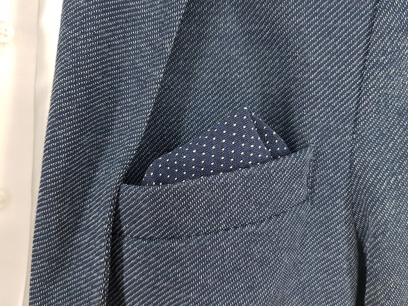 Pocket Square - Blue Polka Dot - ผ้าเช็ดหน้า - ผ้าฝ้าย/ผ้าลินิน สีน้ำเงิน