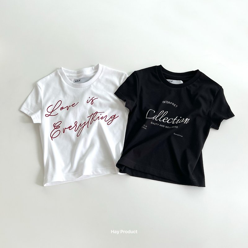 短板上衣 HAY : BABY TEE White / Black (free size) - Women's T-Shirts - Cotton & Hemp 