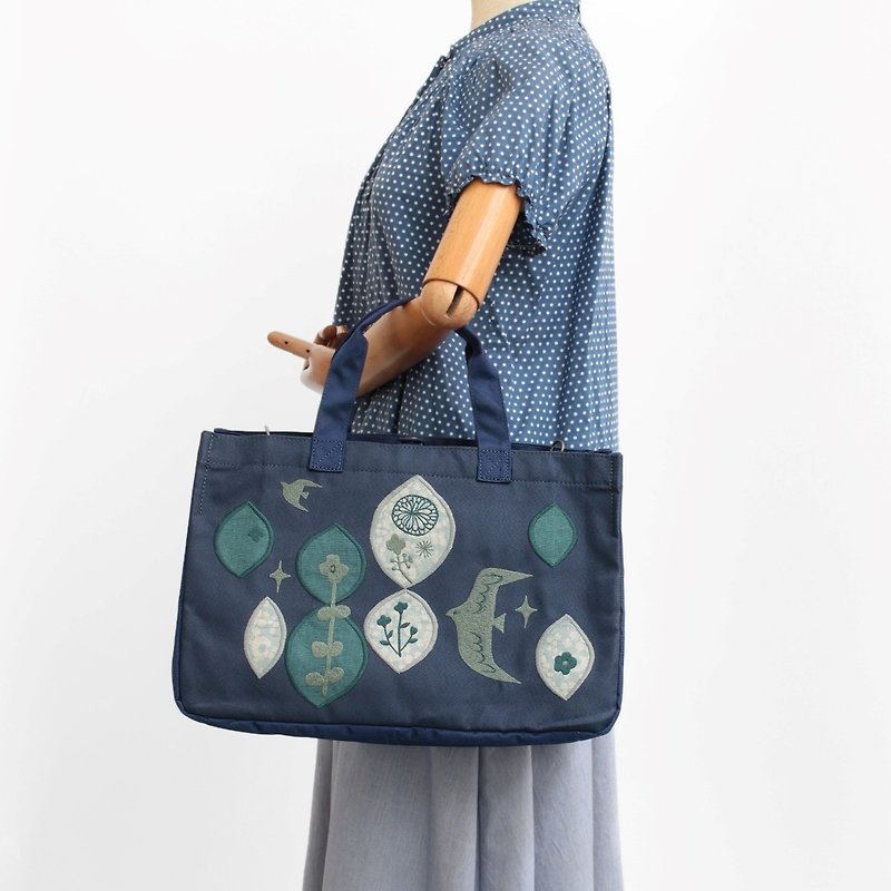 Embroidery from the Sky - A4 Tote Bag - Handbags & Totes - Nylon Blue