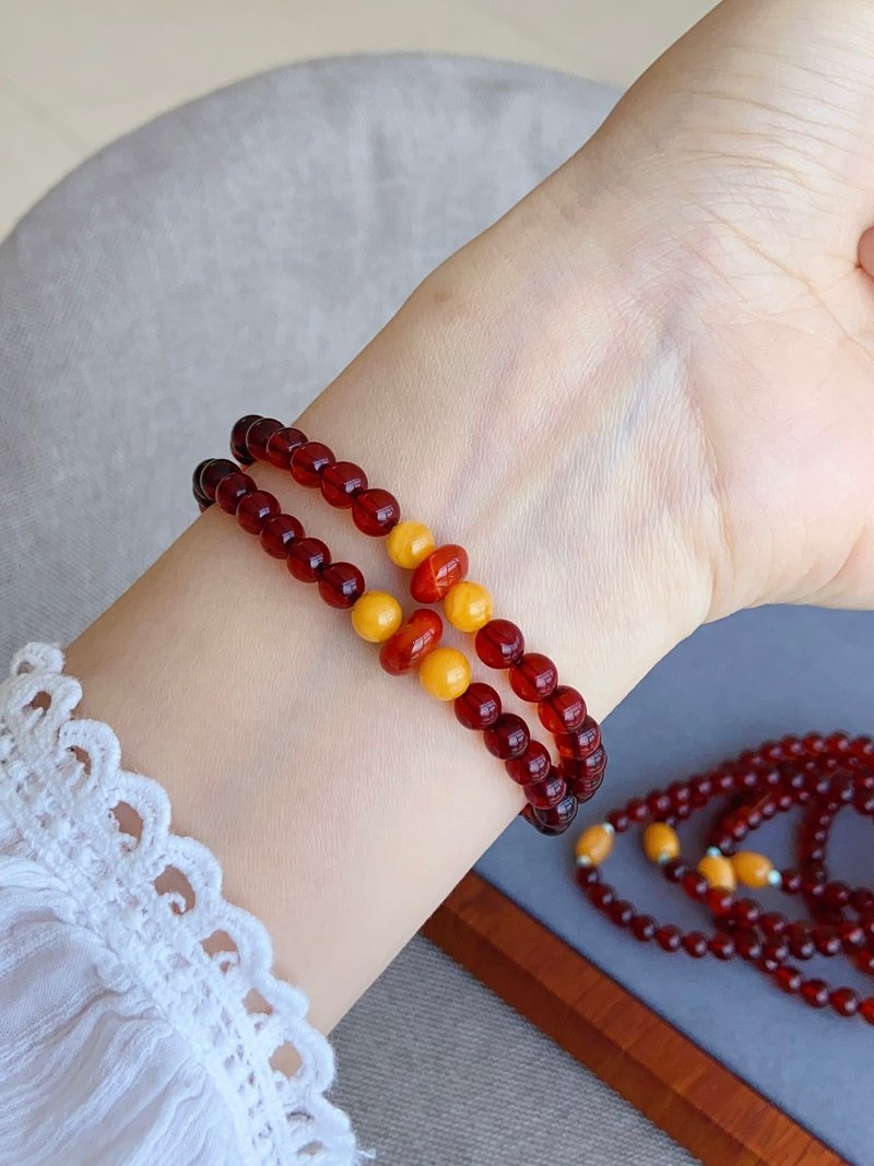 Natural raw mineral blood amber Wax turquoise heather design single circle bracelet bracelet s - สร้อยข้อมือ - เครื่องเพชรพลอย สีแดง