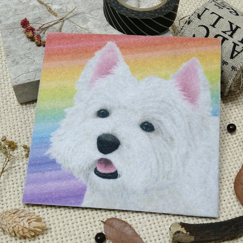 West Highland White Terrier-Sweet-Non-woven Coaster-Absorbent Coaster~Rainbow Smudge - Coasters - Polyester 