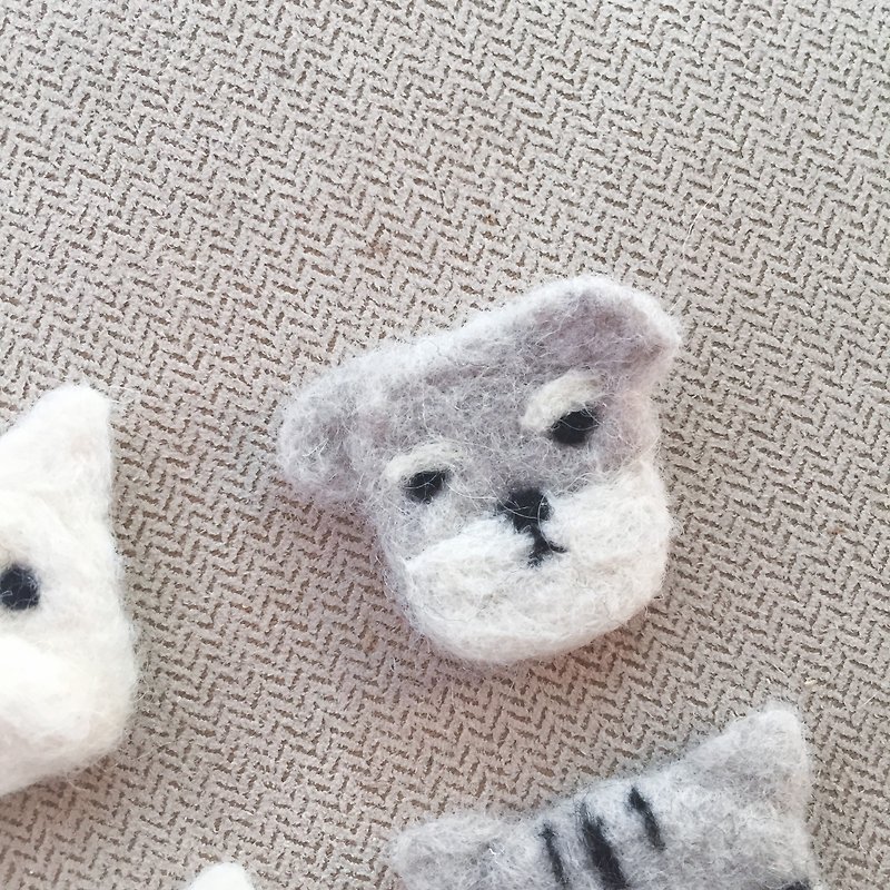 Wool pets - Schnauzer  brooch - Bookmarks - Wool Gray