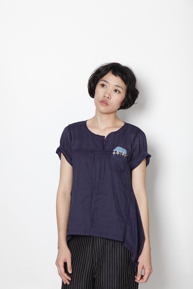 And - Super Moon - Small pocket design hem blouse - Women's Tops - Cotton & Hemp 