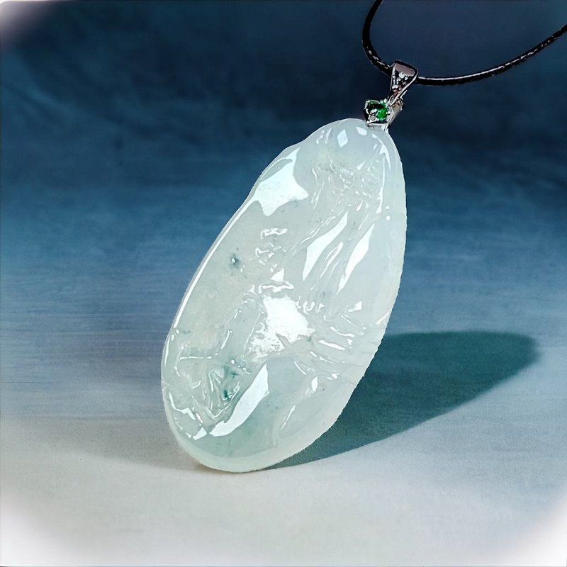 Ice type floating flower jade landscape brand necklace | Natural Burmese jade jade A goods | Gift giving - สร้อยคอ - หยก หลากหลายสี