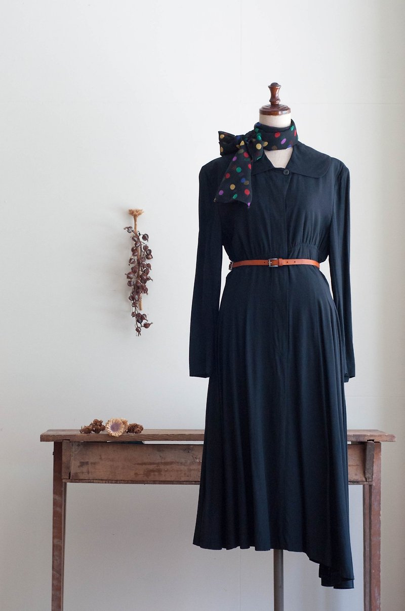 Vintage / long-sleeved dress no.265 - ชุดเดรส - ไนลอน สีดำ