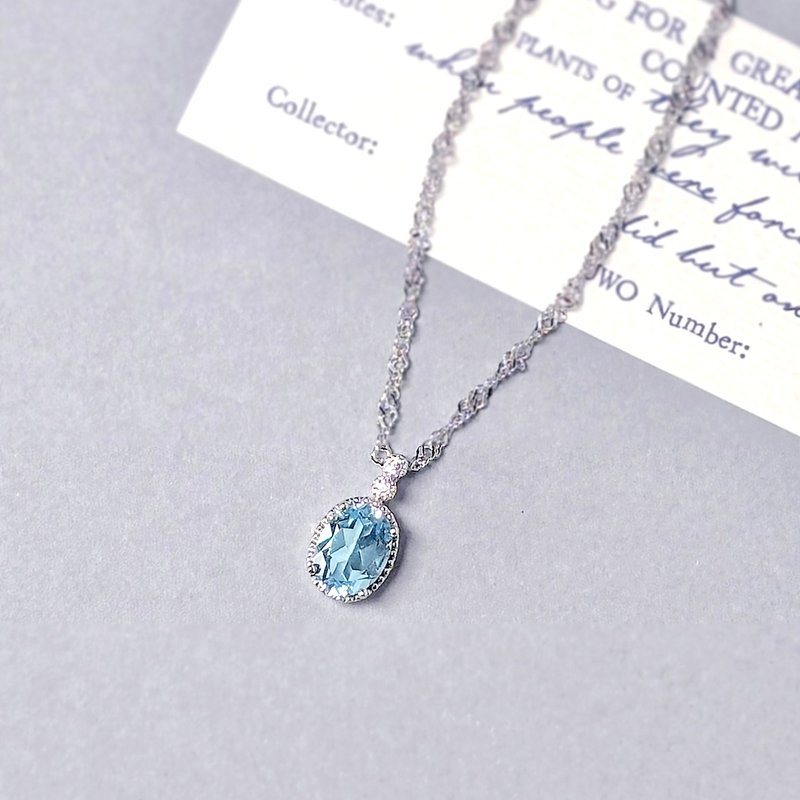 Super ice-clear~Blue Stone 6x8mm sterling silver necklace-November birthstone - Necklaces - Sterling Silver Blue