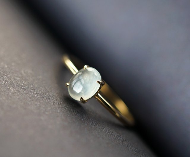 素款冰清18K黃金翡翠戒指未時白冰鑲嵌天然緬甸冰種玉石環氣質女- 設計 