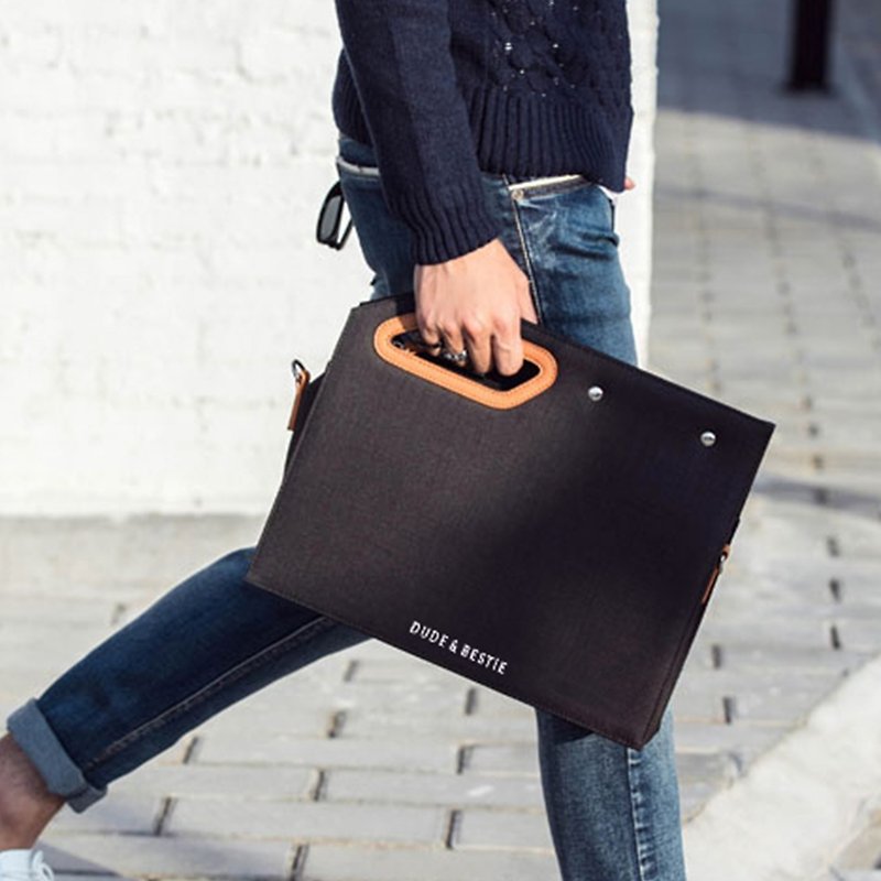 Square Clutch Briefcase Computer Bag File Bag Light About Personality - Limited Re-launch - Black - กระเป๋าคลัทช์ - วัสดุอื่นๆ สีดำ