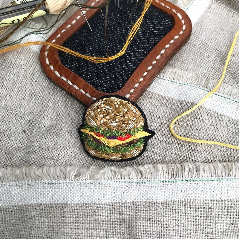 【Off-Season Sales】Embroidery Food Collection : Burger Pin - Brooches - Thread 