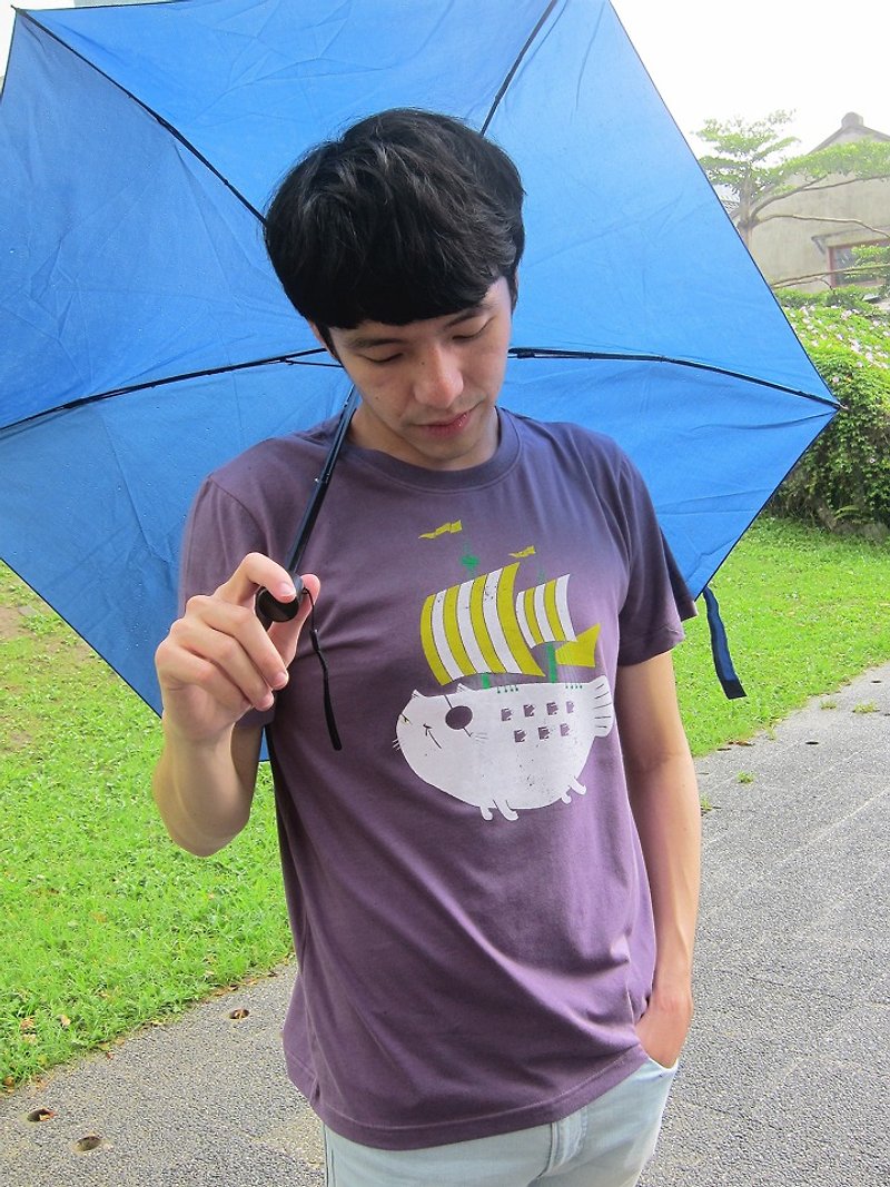 絕版魚喵海盜船－中性純棉T-Shirt - 中性衛衣/T 恤 - 棉．麻 紫色