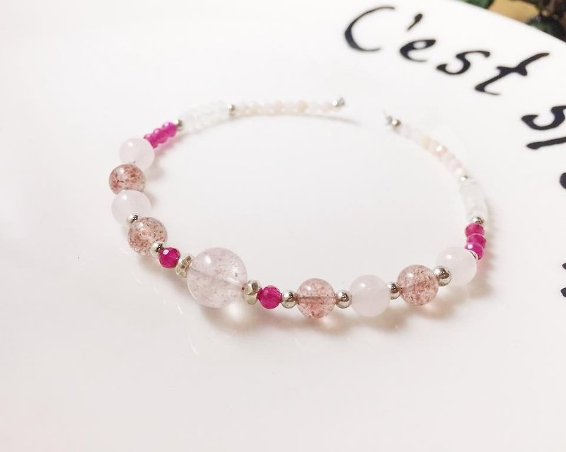 MH sterling silver natural stone love series _ love defensive _ strawberry crystal - Bracelets - Gemstone Pink