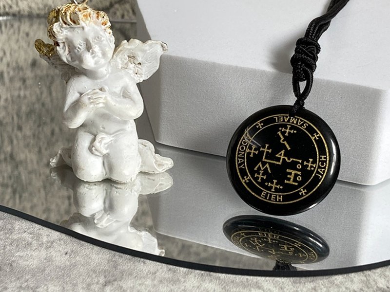 【大天使印記_薩麥爾Samael。黑曜石吊墜】阿瑪德爾的魔法書 - 長項鍊 - 水晶 