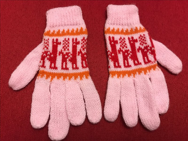 Long Sleeve Finger Smile Alpaca Gloves-Pink - Gloves & Mittens - Wool Multicolor