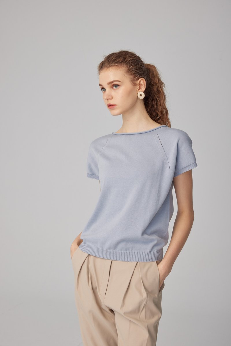 Curled inverted scalloped top (23S2TP02) - สเวตเตอร์ผู้หญิง - ผ้าฝ้าย/ผ้าลินิน 