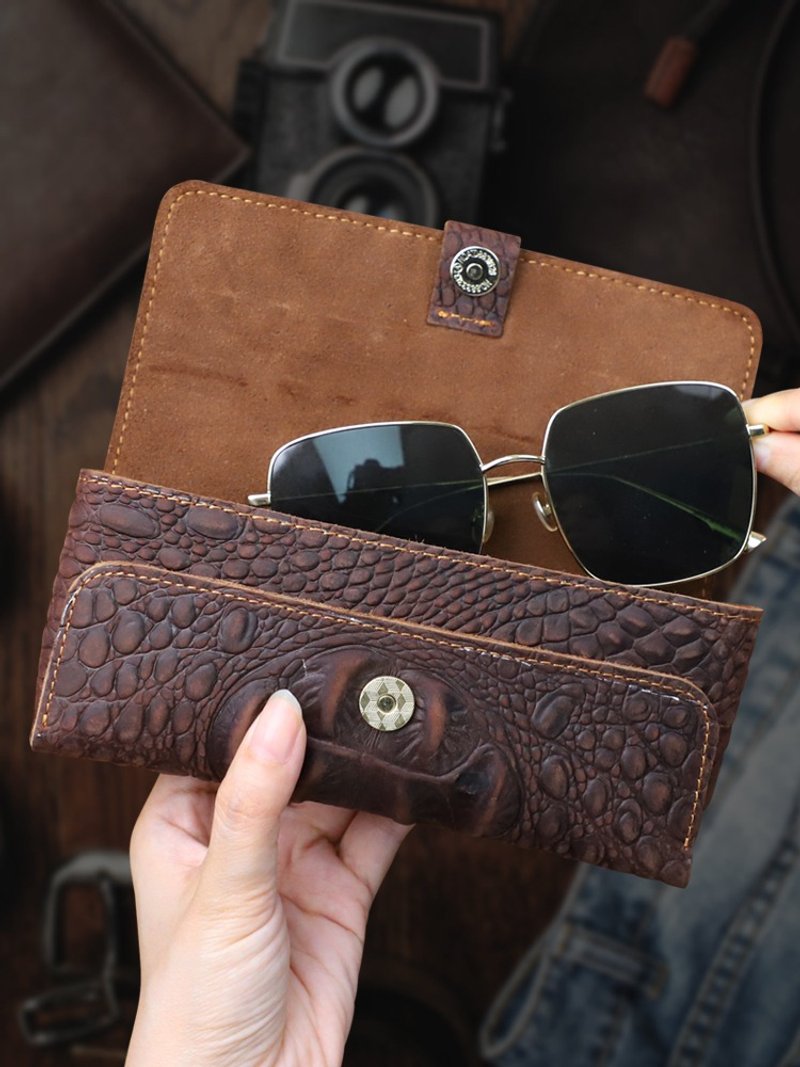 Retro Genuine Leather Sunglasses Holder Bag Eyeglasses Case Pocket - กล่องแว่น - หนังแท้ สีนำ้ตาล