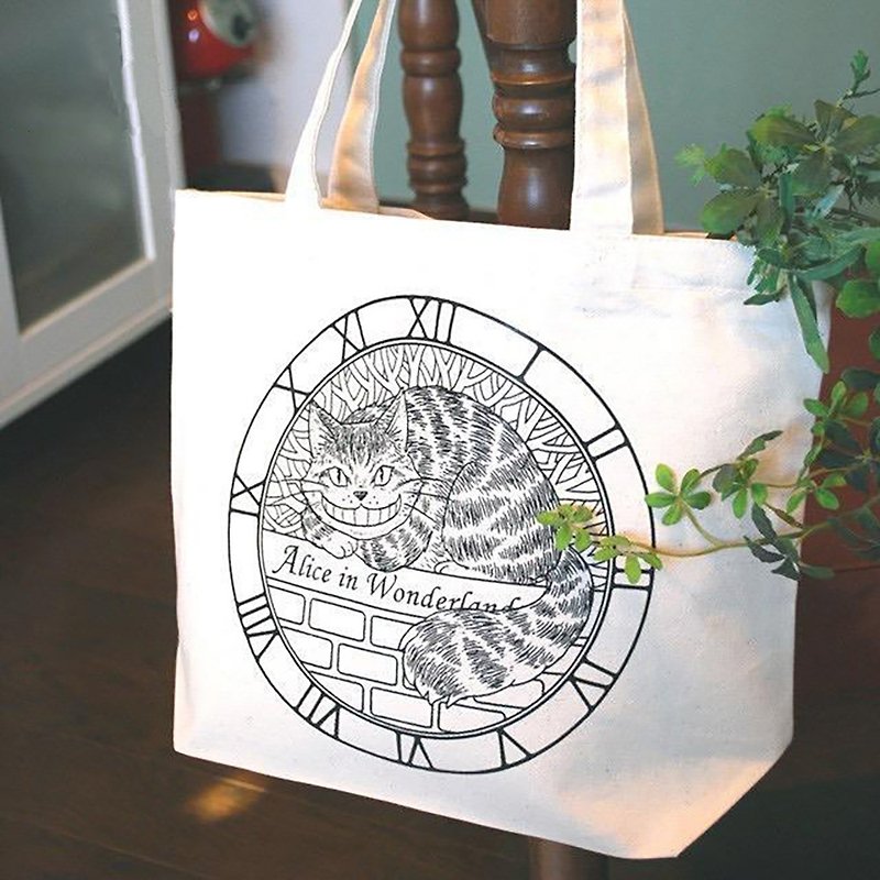 Cheshire Cat Tote Bag Generation - กระเป๋าถือ - ผ้าฝ้าย/ผ้าลินิน ขาว