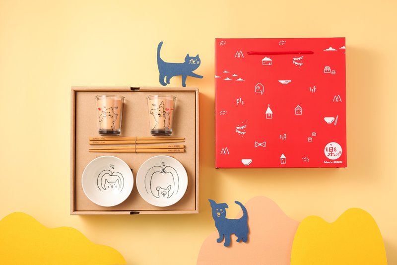 [Li Jinlun Joint Charity Project] Double Bowl Glass Gift Box Set for Cats and Dogs - ถ้วยชาม - เครื่องลายคราม หลากหลายสี