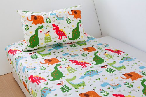 BOREII 防蟎防水透氣純棉寢具床包枕套組 <恐龍世界> 雙人 保潔墊 尿布墊 防水墊