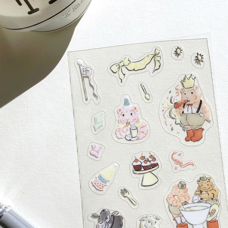 家虎的奶茶派對 | 迷你透明貼紙 - 貼紙 - 塑膠 多色