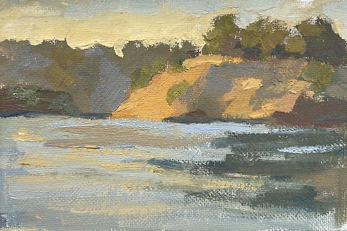 artkaso Sunset on the Lake Chabot, oil painting, 6x4in(15x10cm), oil on canvas