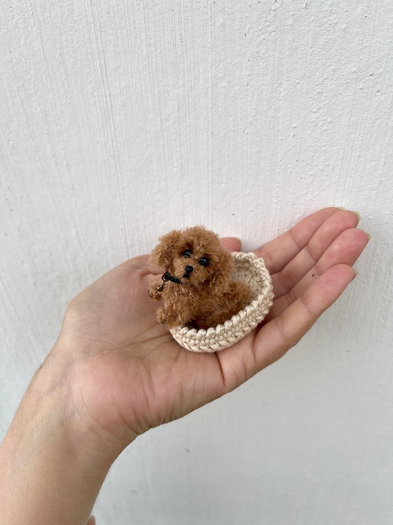 Miniature realistic poodle dog life like maltipoo puppy ooak mini 1 to 6 scale - 編織/羊毛氈/布藝 - 繡線 咖啡色