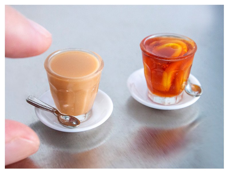 Miniature simulation food Hong Kong tea restaurant 1/6 hot milk tea hot lemon tea doll house - Items for Display - Clay Orange