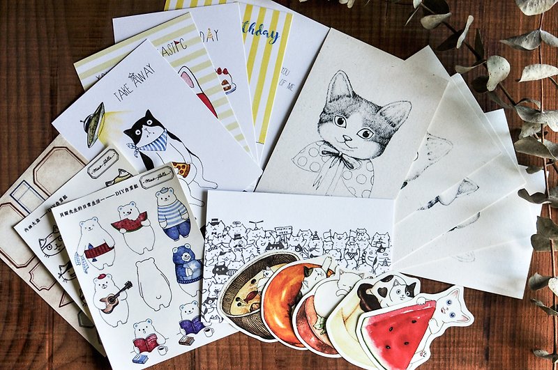 Goody Bag-喵吉星快乐福袋/Postcard Set/Sticker Set/Cat/Bell Bear - การ์ด/โปสการ์ด - กระดาษ หลากหลายสี
