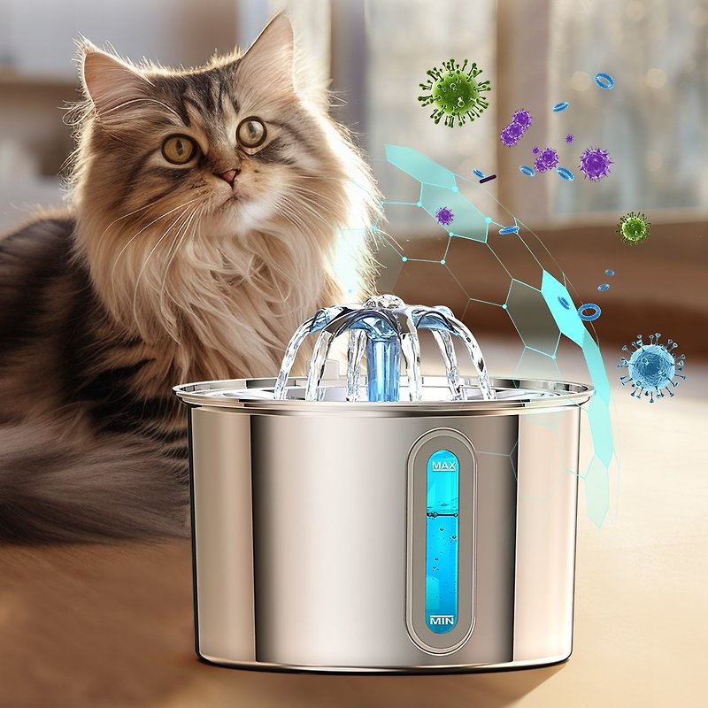 [Circulating Fountain] Oneisall 2 Liter Stainless Steel Cat Water Dispenser│Attract Cats’ Attention - ชามอาหารสัตว์ - วัสดุอื่นๆ สีดำ