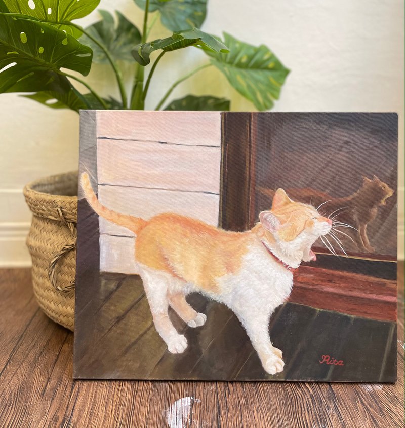 Original hand-painted oil painting - owe cat cat - โปสเตอร์ - ผ้าฝ้าย/ผ้าลินิน 